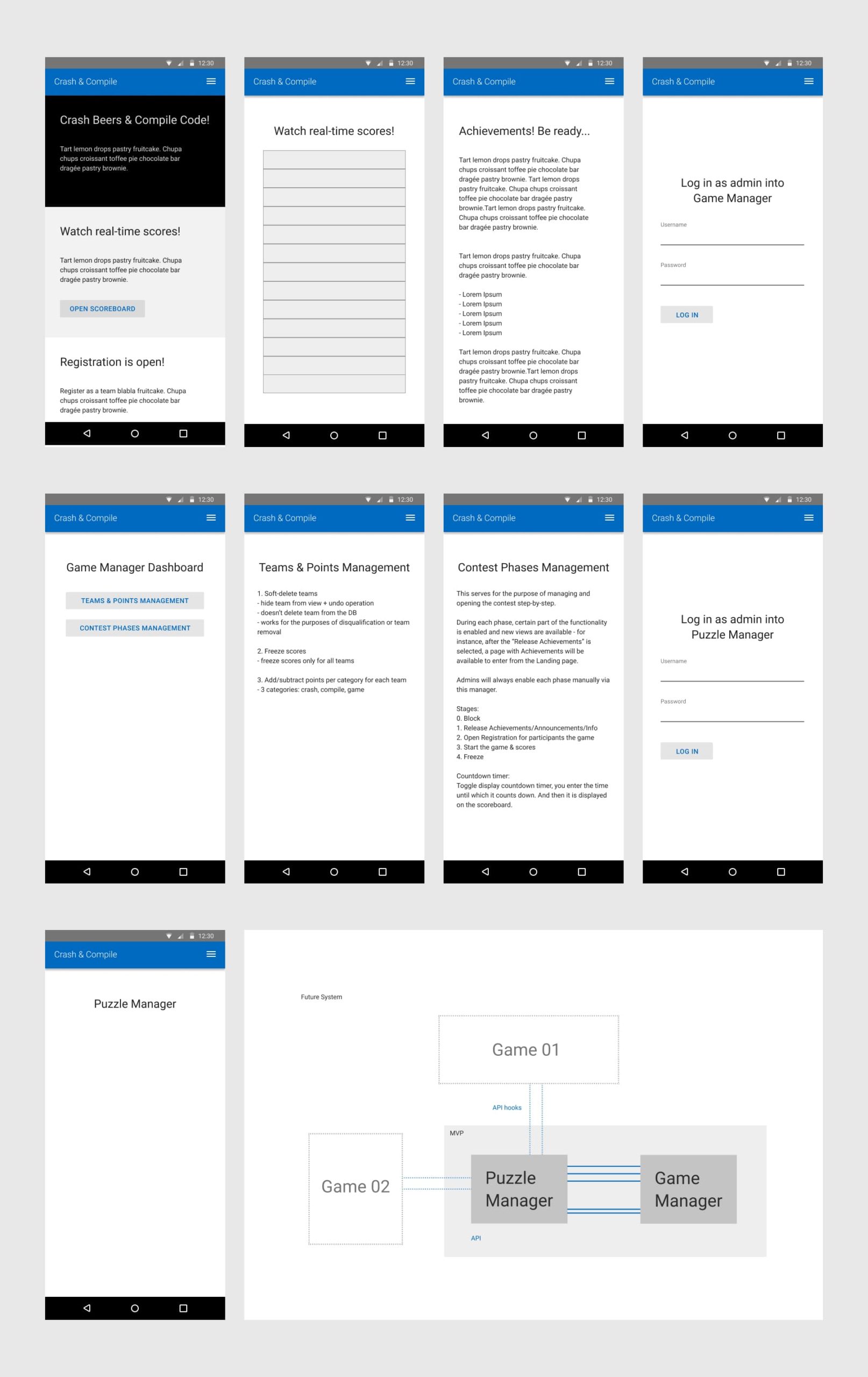 Crash and Compile - Low Resolution Mockups
